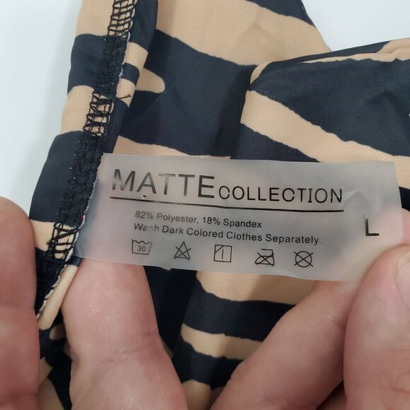 Matte Collection Tan Black Zebra High Cut Cheeky String Bikini Swim Bottoms L - Picture 2 of 3